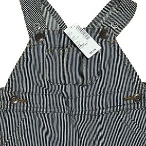 The Children's Place Railstripe Denim Overalls Hickory Stripe 6-9M Railroad NWT